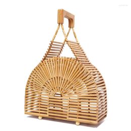 Drawstring Bamboo Woven Handbag Bohemian Handmade Clutch Tote Bags Vintage Straw Beach Bag Small Travel