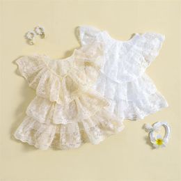 Girl Dresses Toddler Baby's Clothes Girls Casual Princess Dress Flying Sleeve Lace Floral Tiered Ruffle Summer Children's Clothing