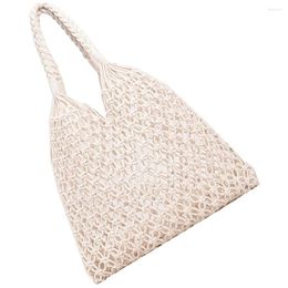 Storage Bags Fashion Grid Beach Bag Shopping Handbags Straw Tote For Women Cotton Rope Woven