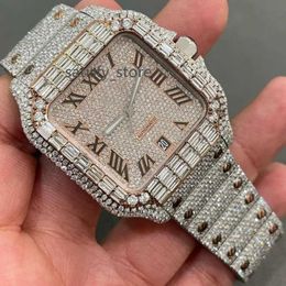 Iced Out VVS Moissanite Diamond Automatic Movement Watch Burst Down Wristwatch Handmade Wrist Watch Stainless Steel Watch