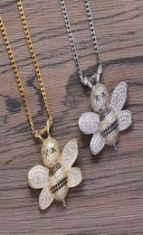 Pendant Necklaces Brass Setting CZ Bee Iced Out Cubic Zircon Necklace Hip Hop Gift Jewelry Bling CN20312243209