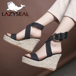 Boots LazySeal Gladiator 11cm Platform Wedge Sandals Women Shoes Woman Plus Size High Heels Summer Espadrilles Shoes Cane Flip Flop