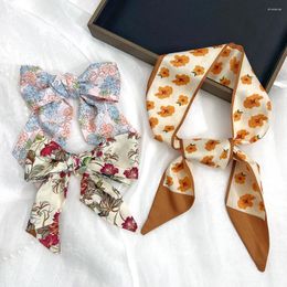 Scarves 3pcs/set Shiny Silk Long Ribbon Hair Bands Print Women Girls Bow Knot Scraf Holder Ties Accessories