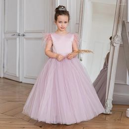 Girl Dresses A Line Flower Dress O Neck Sleeveless Feathers Kids Pageant Gown Girls For Party And Wedding First Communion