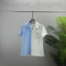 Camicie casual maschile designer 2022 Summer Blue Stripe Color Stit Stit Stirt Shory Short Short Shirt Casual e Versatile Deti