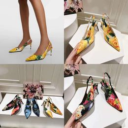 Slingback Women 95cm Stiletto Dress Shoes Printed Pointed Toe Leather Outsole Pumps Sandals Designer Party High-heeled Evening Shoes 35-42 with Box Original Quality