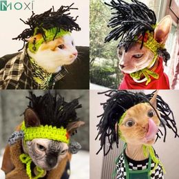 Dog Apparel Fashion Punk Pet Hat Funny Rap Rock Knitting Ball Winter Warm Woolen Hats For Small Cats Sphynx Accessories 1PC