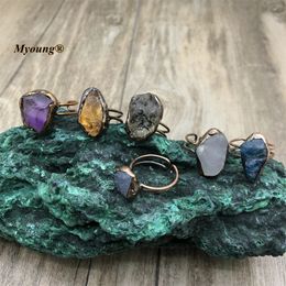 10PCS Soldering Raw Irregular Natural Crystal Quartz Aquamarines Citrines Stone Vintage Ring For Women Boho Jewelry MY220819 240416