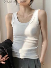 Women's Tanks Camis Summer Women White Tank Top Sleless Tight Ribbed Fe Black Knit Vest Straps Simple Casual Fitness Basic Solid Clothing d240427