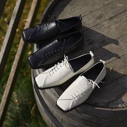Casual Shoes Phoentin Asymmetrical Design Oxford Lace-up Loafers Women Retro Low Heels Office Lady Genuine Leather Cosy Pumps FT3190