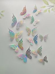 12 Pieces 3D Hollow Butterfly Wall Sticker Bedroom Living Room Home Decoration Paper 240424