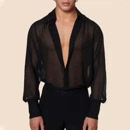 Men's Casual Shirts Summer For Men Black Thin Sheer Mens Shirt Breathable Top Night Show