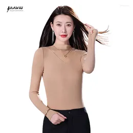 Women's T Shirts NAVIU Apricot Lace Casual Knitted Sweater For Women Slim Tops Stand Collar Bottoming Shirt White Autumn Temperament