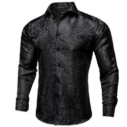 Men's Dress Shirts DiBanGu Silk Polyester For Men Black Solid Paisley Red Silver Long Sleeve Turn Down Collar Prom Social Shirt