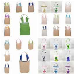 Easter Rabbit Bucket Easter Bunny Basket Jute Kids Egg Candies Baskets Gifts Candy Canvas Barrel Tote Easter Festiva Handbags Bags2428448