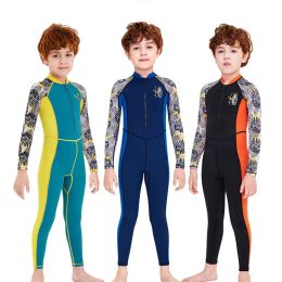Suits OnePiece Children Swimsuits Kid Swimwear Boys Long Sleeve Sun Protection (including swimming caps)
