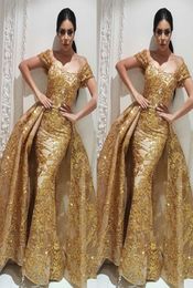 Gold Prom Dresses Yousef Aljasmi Dubai Arabic Evening Dress labourjoisie Gowns Overskirt Detachable Train Champagne Mermaid Party 8359768