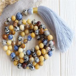 Pendants 8mm Mixed Gemstone 108 Beads Handmade Tassel Necklace Choker Spiritual Seekers Children Religious Stone Couples