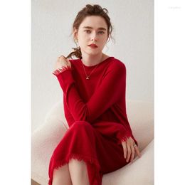 Casual Dresses Spring Autumn Women Dress Longer Cashmere Knitted Jumpers 2024 Fashion Soft O-Neck Winter Knit Female Mid-calf Pullove