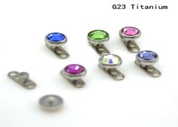 Dermal Anchor Skin Diver Body Piercing Jewellery Grade 23 titanium G23 CZ CRYSTAL GEM 4mm Head Micro Retainers6582094