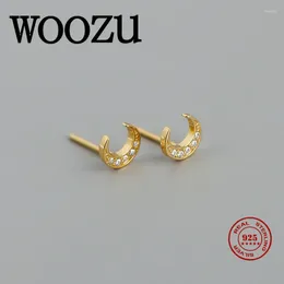 Stud Earrings WOOZU Real 925 Sterling Silver Korean White Zircon Moon Mini Chic For Fashion Women Teen Party Anniversary Jewelry