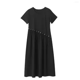 Party Dresses Black Female Summer Lazy Wind Casual Retro High Sense Splicing Women Dress 2024 Temperament Fat Sister Loose