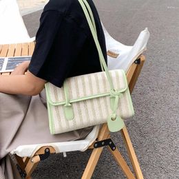 Shoulder Bags Summer Straw Tote For Women 2024 Trend Travel Simple Green Women's Bag Striped Pattern Fashion Designer Handbags