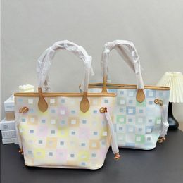 24SS Women's Luxury Designer Colour Checkerboard Shopping Bag Women's Handbag Shoulder Bag Shopping Bag Storage Bag Makeup Bag Nugm