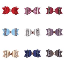 Baby Hair Clips Lovely Girls Bow Barrettes Glitter Big Hairpin Cute PU Leather Hairpins Accessories