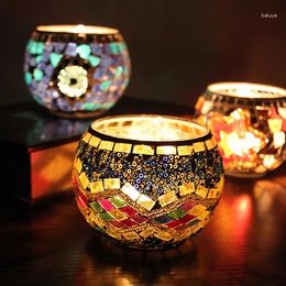 Candle Holders Mosaic Glass Candlestick European Retro Ornaments Gifts Brilliant Bar Cup Home Accessories