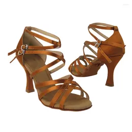 Dance Shoes Ladies Latin Brown Satin High Heels Wide Heel 9cm 8cm 7cm 6cm Salsa Ballroom