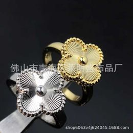 Brand Jewelry Original Four Leaf Grass Ring with Diamond Full Rose Gold Platinum Light Luxury Design by Van Gogh