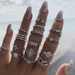 Cluster Rings Selling Women's Joint Ring 15 Pcs/Set Inset With Hollowed Out Crystal Heart Leaf Eyes Crown For Women Finger Jewellery