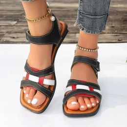 Casual Shoes Summer Daily Women's 2024 Brand Modern Open Toe Sandals Mixed Color Square Heel Outdoor