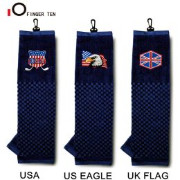 Aids Trifold 16"x 22" Golf Towels for Golf Bags with Grommet Clip Embroidered Pattern UK USA Eagle Flag Cotton Drop Shipping