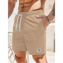 Summer Solid Colour Men Corduroy Sweatpants Casual Shorts Mens Beach Basketball Short Trousers Clothing 240424