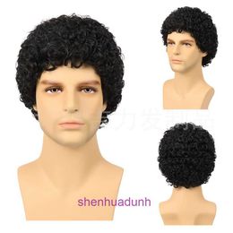 Mens wig headband mens small curly short hair machine made synthetic Fibre Afro Men wigs