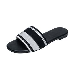 Sliders designer for women slide sandals summer leather slippers girls beach black white animal prints flat flip flops luxury slides floral brocade striped gear