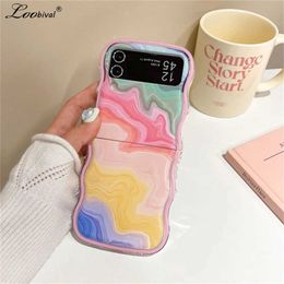 Cell Phone Cases for Samsung Z Flip5 Colourful Rainbow Marble Case for Samsung Galaxy Z Flip 5 4 3 flip5 Flip4 Wavy Soft Silicone Ins Korea Cover J240426