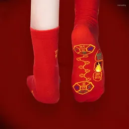Women Socks Years Red With Chinese Character Year Festival Supplies Breathable For Adults Teens Soft Warm Embroidery