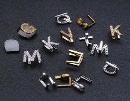 18K Gold White Gold Iced Full Diamond Custom Name Letters Teeth Grillz Tooth DIY Fang Grills Cosplay Tooth Cap Hip Hop Dental Te2990230