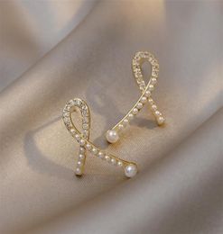 Stud JP19 S925 silver needle Korea geometric cross earrings diamond pearl ins style fashion wild women 2211112390587