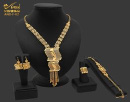 ANIID African Dubai Jewellery Gold Big Necklace Rings Set For Women Nigerian Bridal Wedding Party 24K Ethiopian Earrings Jewellery H7379299