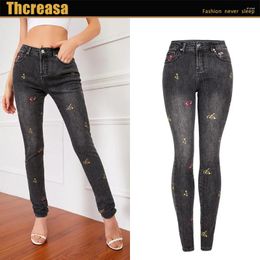 Women's Jeans Autumn Heavy Industry Embroidered Slim Elastic Small Leg Pencil Pants