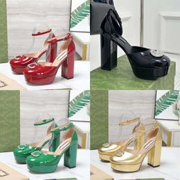 Round Elegant Toe Dress Shoes Women Platform Heel Patent Leather Rhinestone Decoration Casual Buckle Sandals 14CM High Heels Designer Shoe s Original Quality