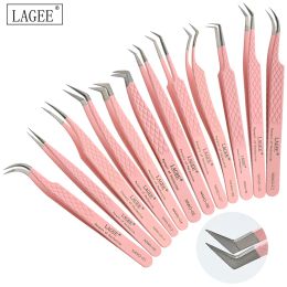 Tools LAGEE Baby Pink New Fiber Tip Eyelash Extension Tweezer Volume Isolation Precise Lash Tweezers Nano Technology Makeup Tools