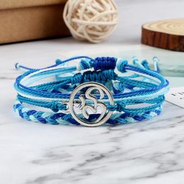 Link Bracelets Blue Wax Line Woven Bracelet Set Handmade Tree Of Life Gold Colour OM Symbol Adjustable For Women Man Couple Gifts Charm