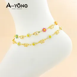 Anklets AYONG Tassel Anklet Bracelet 18k Gold Plated African Arab Women Flower Foots Link Chain Girls Ankles Bracelets Jewellery Gifts