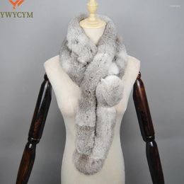 Scarves 2024 Arrival Winter Real Fur Scarf Women Long Warm Genuine Female Knit Fluffy Pompoms