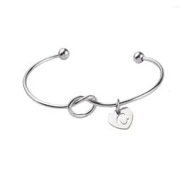 Link Bracelets 1 Piece Stainless Steel 2mm Thickness Heart Initial Letter Open 60mm Bangle For Women Female Silver/Gold Color